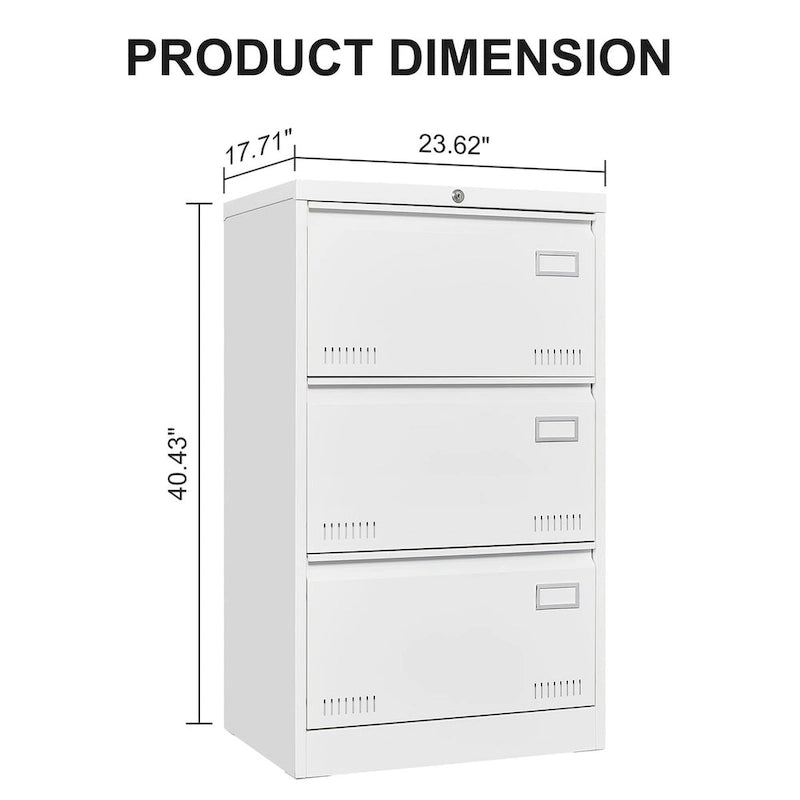 Archivador lateral de 3 cajones, archivadores metálicos con cerradura de tres cajones, archivador de oficina con cajones con cerradura