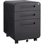 Archivador móvil de 3 cajones, archivador versátil, diseño de 5 ruedas antivuelco, acero laminado en frío, impermeable, a prueba de humedad, negro