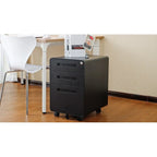 Archivador móvil de 3 cajones, archivador versátil, diseño de 5 ruedas antivuelco, acero laminado en frío, impermeable, a prueba de humedad, negro