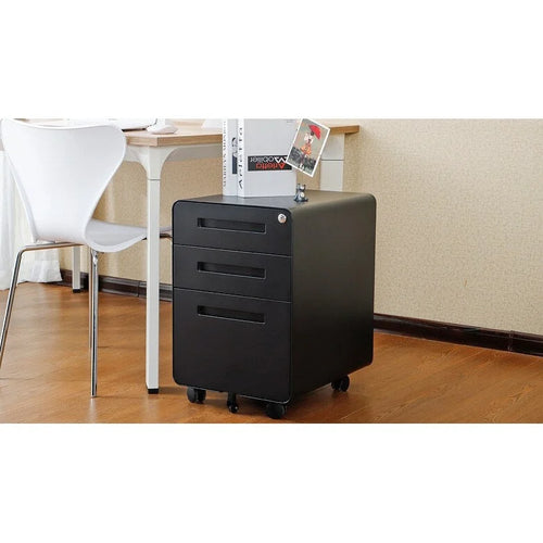 Archivador móvil de 3 cajones, archivador versátil, diseño de 5 ruedas antivuelco, acero laminado en frío, impermeable, a prueba de humedad, negro