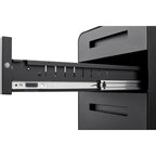 Archivador móvil de 3 cajones, archivador versátil, diseño de 5 ruedas antivuelco, acero laminado en frío, impermeable, a prueba de humedad, negro