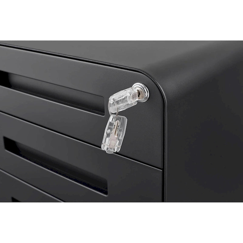 Archivador móvil de 3 cajones, archivador versátil, diseño de 5 ruedas antivuelco, acero laminado en frío, impermeable, a prueba de humedad, negro