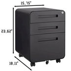 Archivador móvil de 3 cajones, archivador versátil, diseño de 5 ruedas antivuelco, acero laminado en frío, impermeable, a prueba de humedad, negro