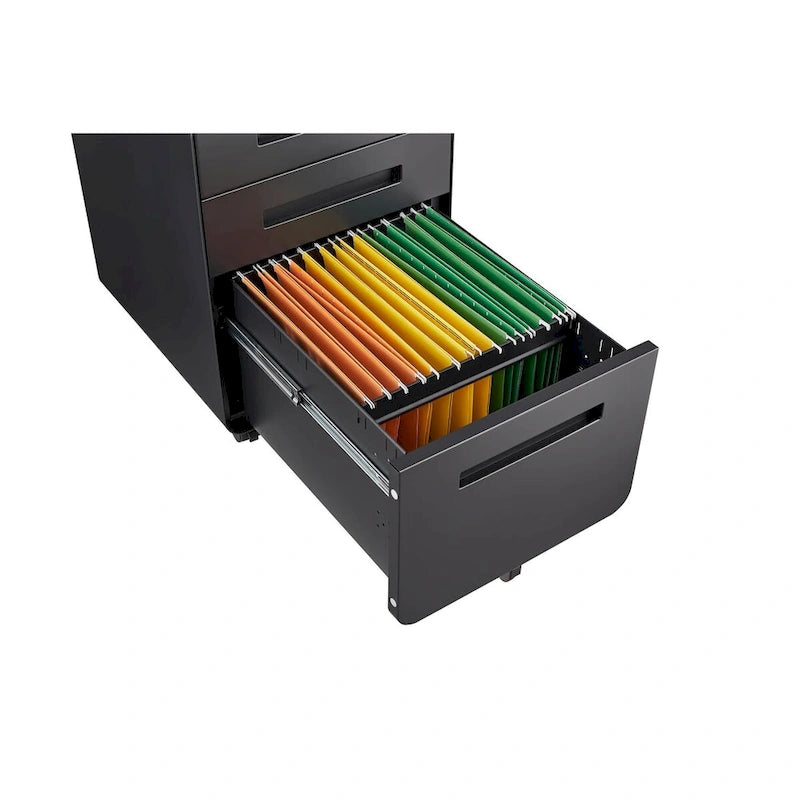 Archivador móvil de 3 cajones, archivador versátil, diseño de 5 ruedas antivuelco, acero laminado en frío, impermeable, a prueba de humedad, negro