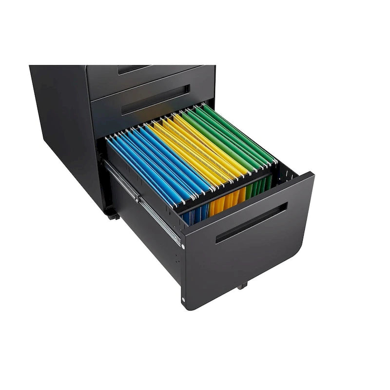 Archivador móvil de 3 cajones, archivador versátil, diseño de 5 ruedas antivuelco, acero laminado en frío, impermeable, a prueba de humedad, negro