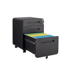 Archivador móvil de 3 cajones, archivador versátil, diseño de 5 ruedas antivuelco, acero laminado en frío, impermeable, a prueba de humedad, negro