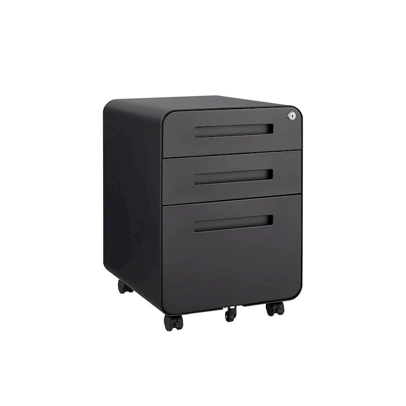 Archivador móvil de 3 cajones, archivador versátil, diseño de 5 ruedas antivuelco, acero laminado en frío, impermeable, a prueba de humedad, negro