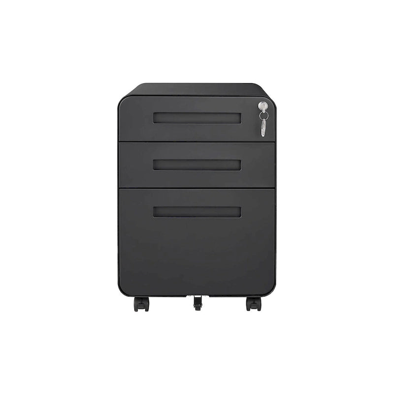 Archivador móvil de 3 cajones, archivador versátil, diseño de 5 ruedas antivuelco, acero laminado en frío, impermeable, a prueba de humedad, negro