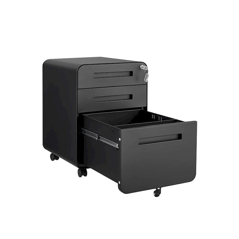 Archivador móvil de 3 cajones, archivador versátil, diseño de 5 ruedas antivuelco, acero laminado en frío, impermeable, a prueba de humedad, negro