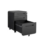 Archivador móvil de 3 cajones, archivador versátil, diseño de 5 ruedas antivuelco, acero laminado en frío, impermeable, a prueba de humedad, negro