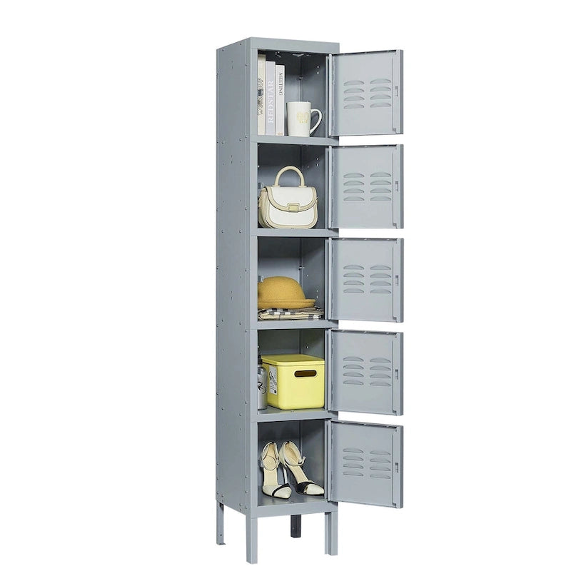 Taquillas metálicas de 5 puertas y 167.6 cm de altura con cerradura para empleados, armario taquilla para gimnasio, oficina, escuela, garaje, gris