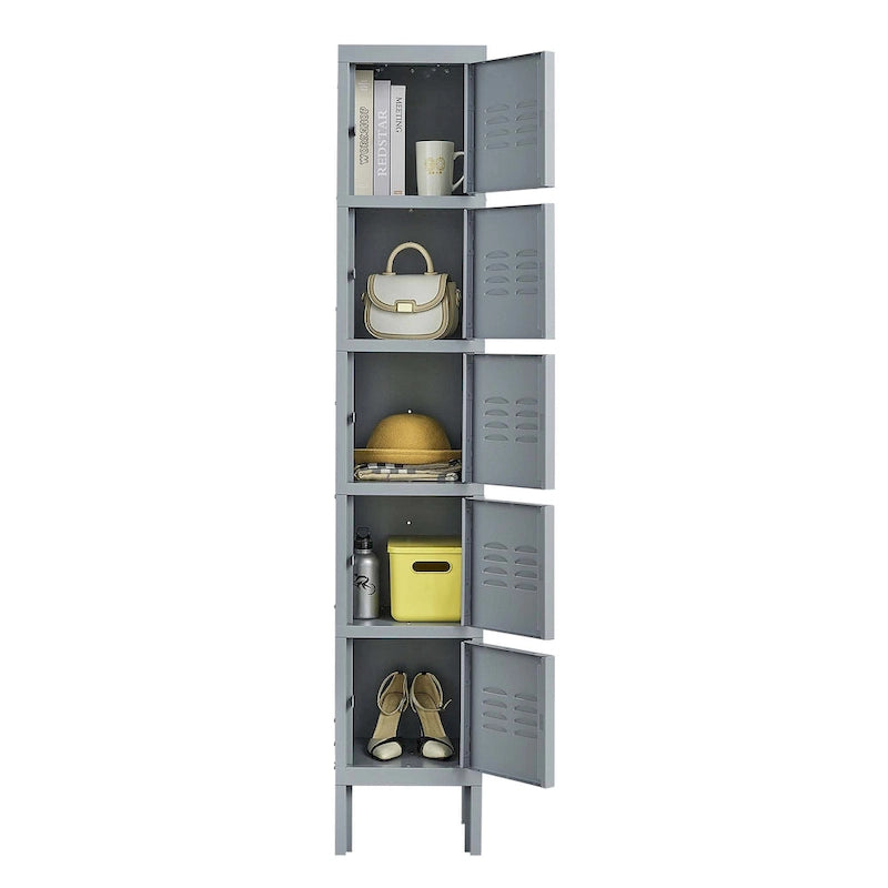 Taquillas metálicas de 5 puertas y 167.6 cm de altura con cerradura para empleados, armario taquilla para gimnasio, oficina, escuela, garaje, gris
