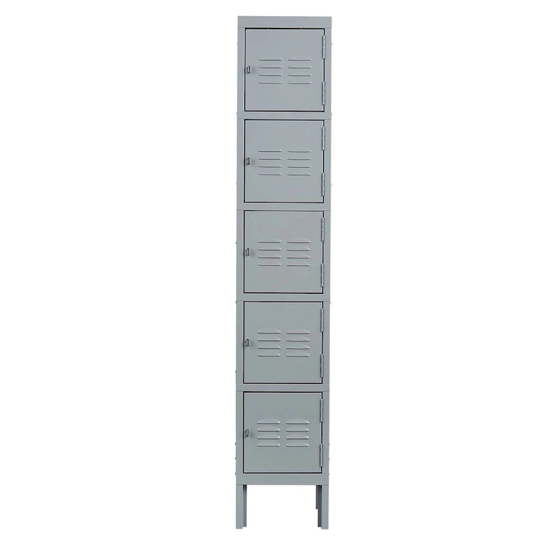 Taquillas metálicas de 5 puertas y 167.6 cm de altura con cerradura para empleados, armario taquilla para gimnasio, oficina, escuela, garaje, gris