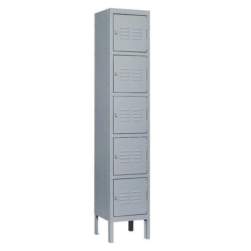 Taquillas metálicas de 5 puertas y 167.6 cm de altura con cerradura para empleados, armario taquilla para gimnasio, oficina, escuela, garaje, gris